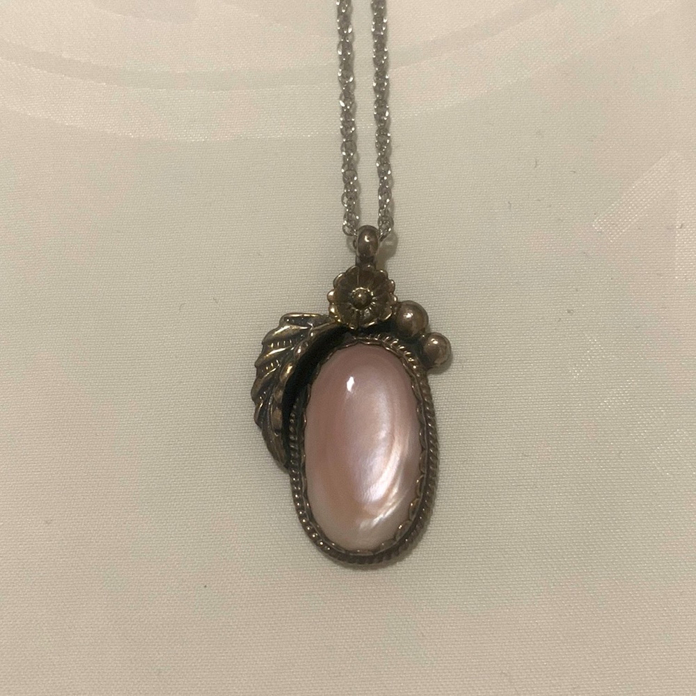 Pink and Silver Leaf Necklace